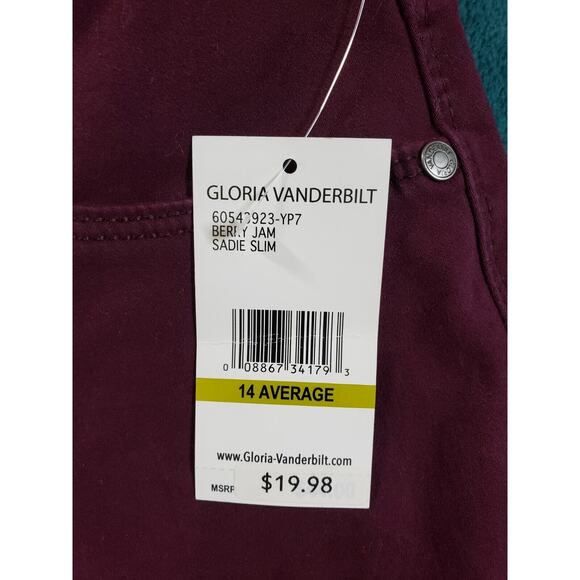 Gloria Vanderbilt Jeans Sz 14 Womens Purple Low Rise Sadie Slim Straight NWT - Picture 5 of 16